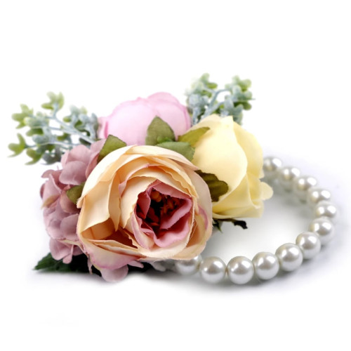 Dámská móda a doplňky - Perlový náramek svatební pro družičky s květy