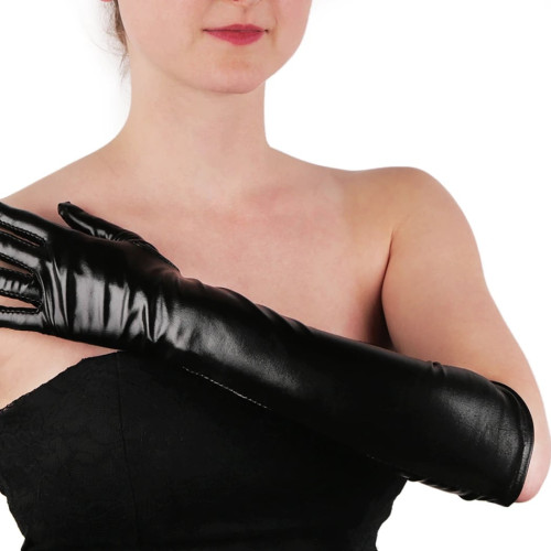 Dámská móda a doplňky - Dlouhé společenské rukavice imitace latexu černá