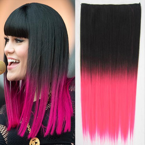 Prodlužování vlasů a účesy - Clip in vlasy - 60 cm dlouhý pás vlasů - ombre styl - odstín Black T Pink