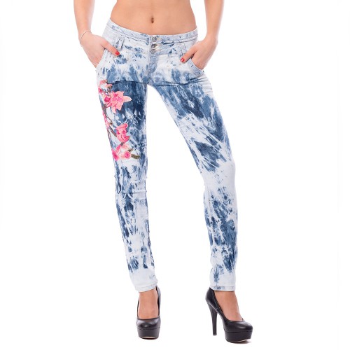 Dámská móda a doplňky - Dámské jeans s aplikací Flower