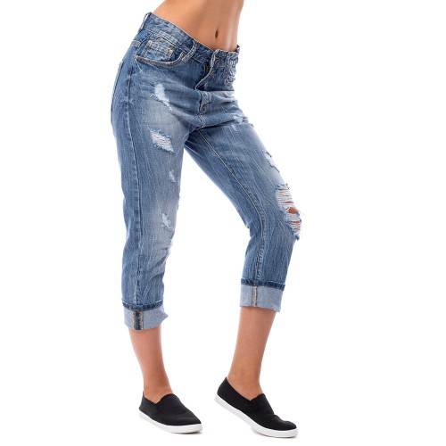 Dámská móda a doplňky - Dámské třičtvrteční boyfrend jeans