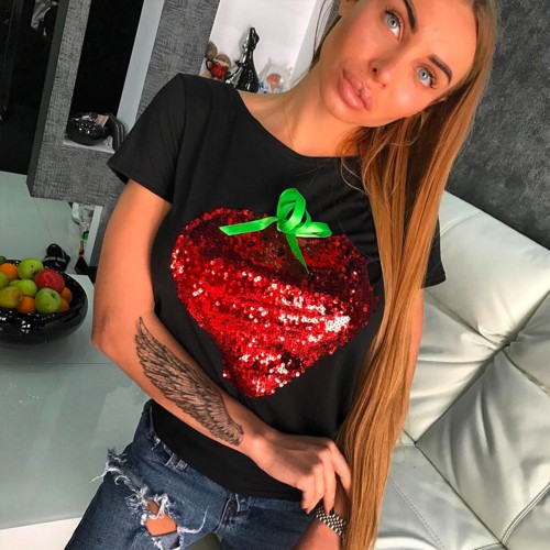 Dámská móda a doplňky - Černé tričko Strawberry Red