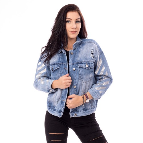 Dámská móda a doplňky - Dámská jeans bunda Love - světle modrá