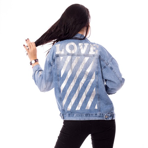 Dámská móda a doplňky - Dámská jeans bunda Love - světle modrá