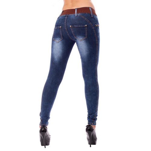 Dámská móda a doplňky - Dámské slim jeans s páskem - tmavě modré