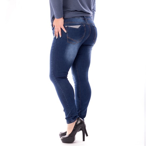 Dámská móda a doplňky - XXL Dámské jeans tmavě modré se zirkony
