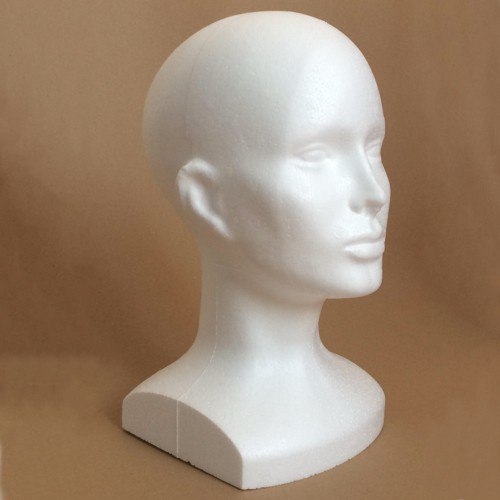 Prodlužování vlasů a účesy - Polystyrenová hlava 32 cm s menším podstavcem pro pohodlné uložení paruk a příčesků