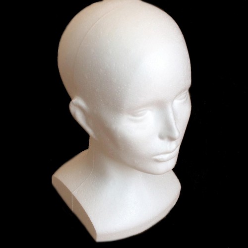 Prodlužování vlasů a účesy - Polystyrenová hlava 32 cm s menším podstavcem pro pohodlné uložení paruk a příčesků