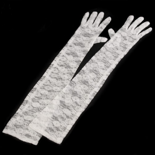 Dámská móda a doplňky - Společenské rukavice 43 cm krajkové - bílá