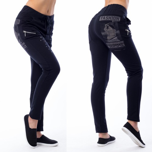 Dámská móda a doplňky - Dámské teplákové kalhoty Fashion - tmavě modré
