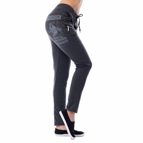 Dámská móda a doplňky - Dámské teplákové kalhoty Fashion - tmavě šedé