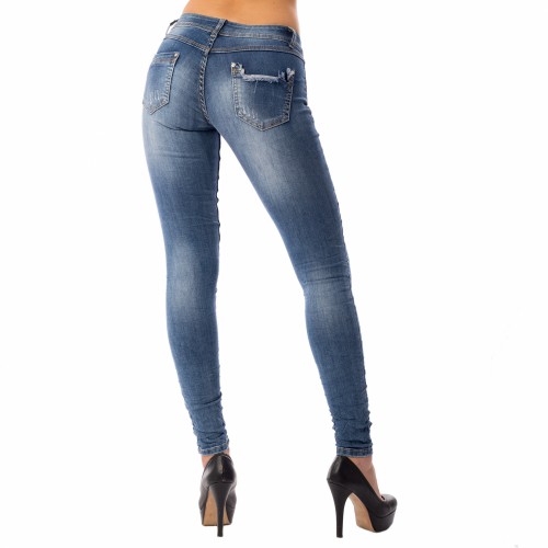 Dámská móda a doplňky - Dámské slim jeans s trháním - modré