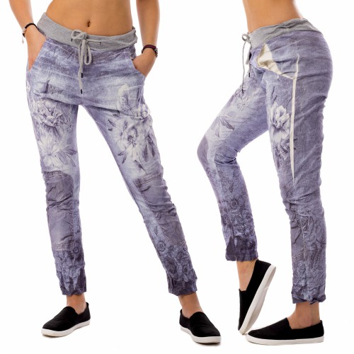 Dámská móda a doplňky - Dámské plátěné baggy jeans Flowers
