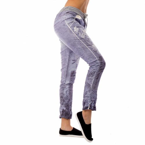 Dámská móda a doplňky - Dámské plátěné baggy jeans Flowers