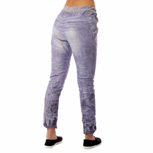 Dámská móda a doplňky - Dámské plátěné baggy jeans Flowers