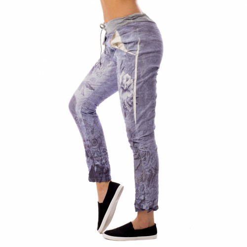 Dámská móda a doplňky - Dámské plátěné baggy jeans Flowers