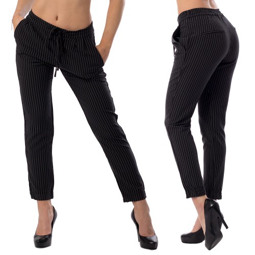 Dámská móda a doplňky - Dámské ležérní kalhoty černé s bílým proužkem