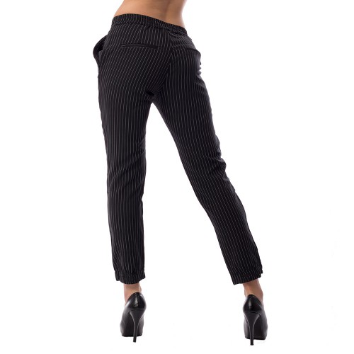 Dámská móda a doplňky - Dámské ležérní kalhoty černé s bílým proužkem