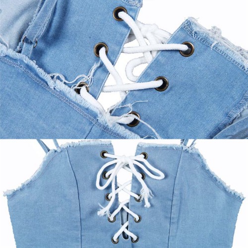 Dámská móda a doplňky - Dámský jeans Crop Top - Skye Blue