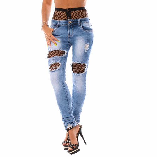 Dámská móda a doplňky - Dámské trhané jeans se síťovanými punčochami