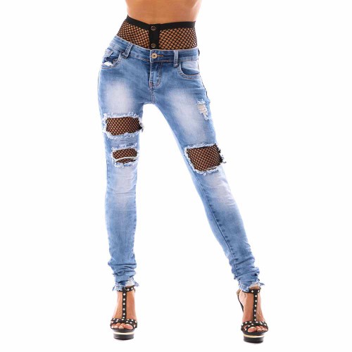 Dámská móda a doplňky - Dámské trhané jeans se síťovanými punčochami