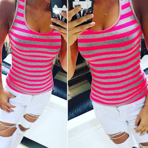 Dámská móda a doplňky - Dámské pruhované tílko v šedorůžové barvě