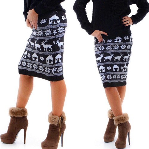 Dámská móda a doplňky - Černá úpletová sukně se zimními motivy