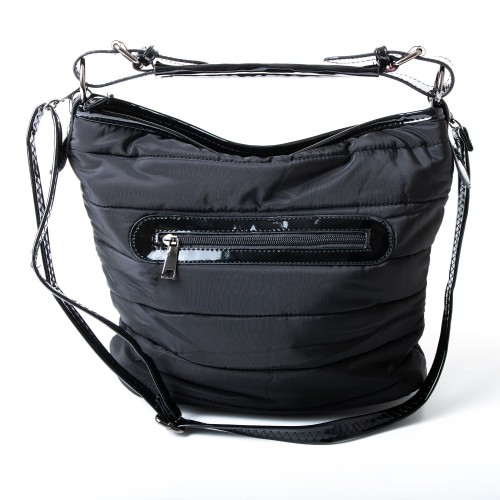 Dámská móda a doplňky - Šusťáková kabelka s latexovými doplňky - černá