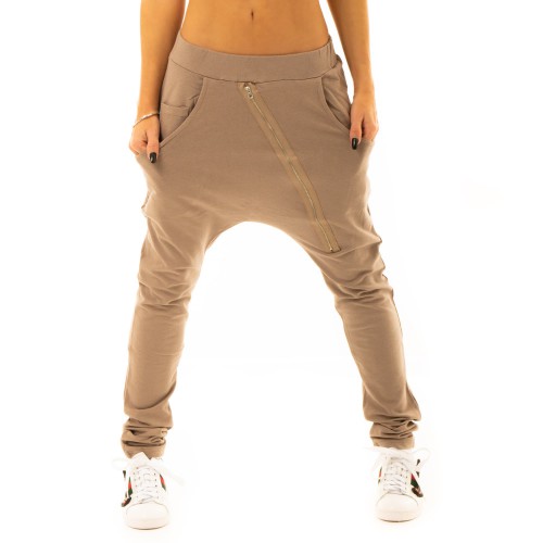 Dámská móda a doplňky - Harémové kalhoty se zipem - světle hnědé