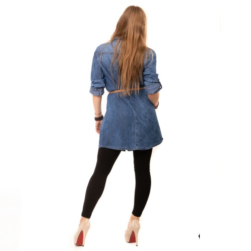 Dámská móda a doplňky - Košilová jeans tunika k legínám - modrá