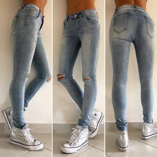 Dámská móda a doplňky - Slim jeans s dírami na kolenou