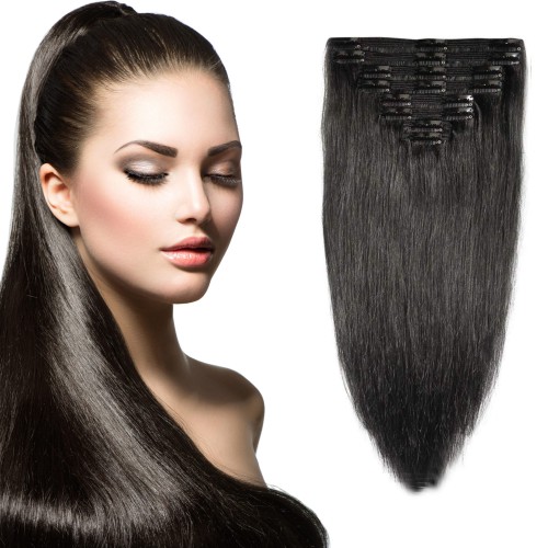 Prodlužování vlasů a účesy - Clip in vlasy 51 cm lidské – Remy 100 g - odstín 1B