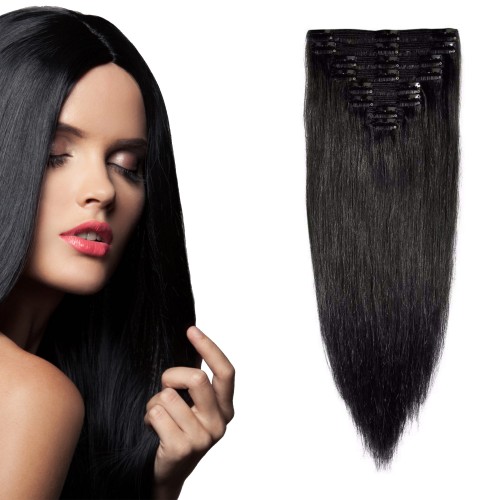 Prodlužování vlasů a účesy - Clip in vlasy 55 cm lidské – Remy 100 g - odstín 1#