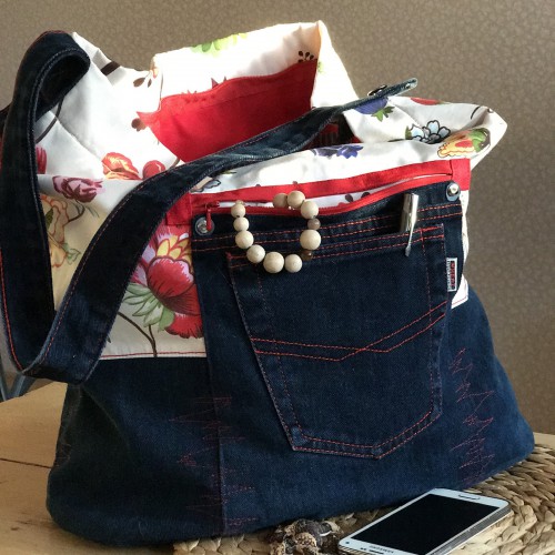 Dámská móda a doplňky - Verato Velká džínová kabelka s květy