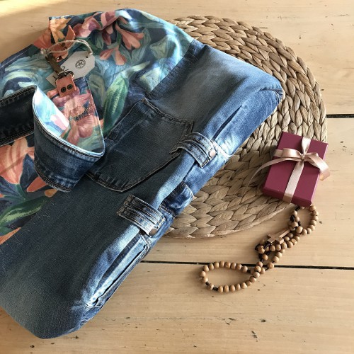 Dámská móda a doplňky - Verato Velká džínová kabelka s květy do modra