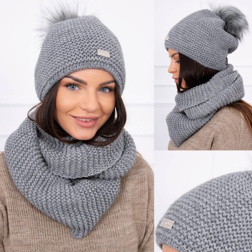 Dámská móda a doplňky - Dámská sada čepice a nákrčníku Debbie - Dark Gray