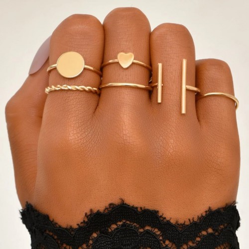 Dámská móda a doplňky - Sada prstýnků 6 kusů - Nice gold