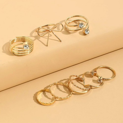 Dámská móda a doplňky - Sada prstýnků 8 kusů - zlatá - Golden bow