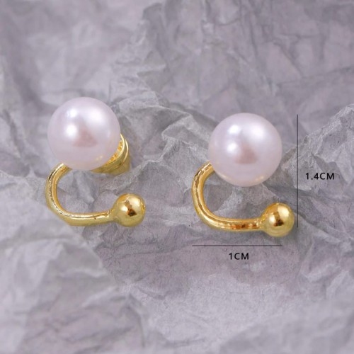 Dámská móda a doplňky - Náušnice Double s umělou perlou - zlatá