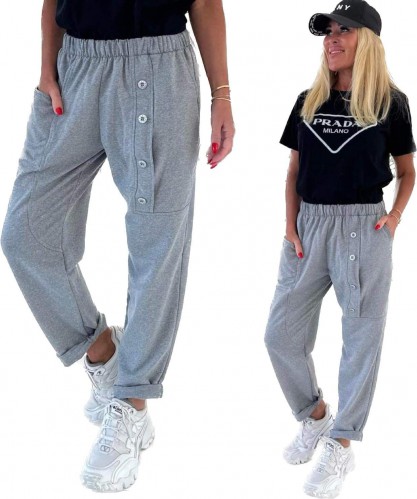 Dámská móda a doplňky - Teplákové kalhoty dámské s kapsou - šedé