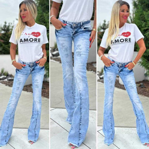 Dámská móda a doplňky - Dámské zvonové jeans s trháním