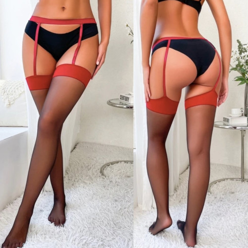 Dámská móda a doplňky - Dámské podvazkové punčochy - červené