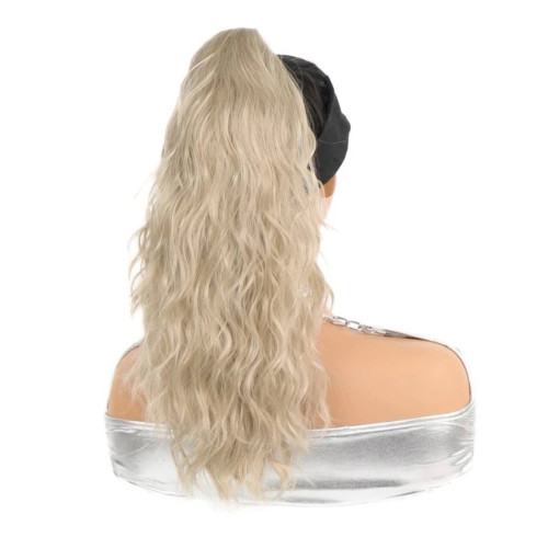 Prodlužování vlasů a účesy - Cop culík zvlněný na skřipci 50 cm - plavá blond