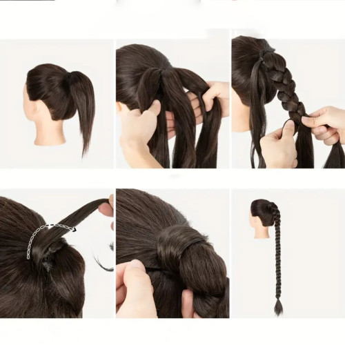 Prodlužování vlasů a účesy - Prodloužení dlouhého copu do culíku s vlasovou sponou
