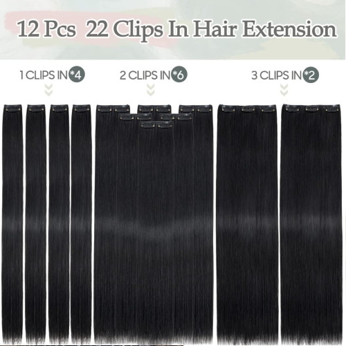 Prodlužování vlasů a účesy - Clip in sada DE-LUXE 57 cm - odstín 1# - uhlově černá