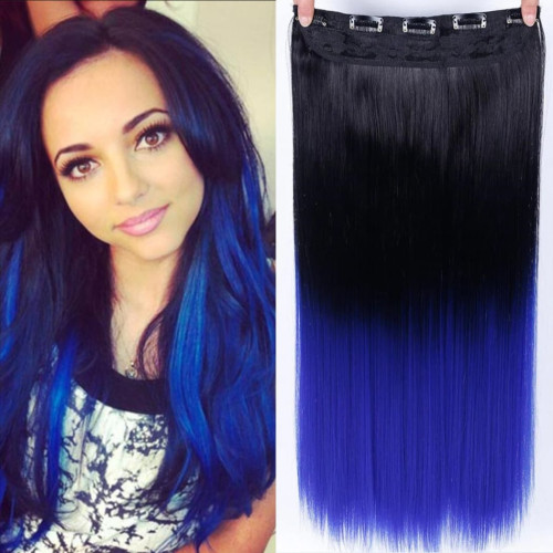 Prodlužování vlasů a účesy - Clip in vlasy - 60 cm dlouhý pás vlasů - ombre styl - odstín Black T Blue