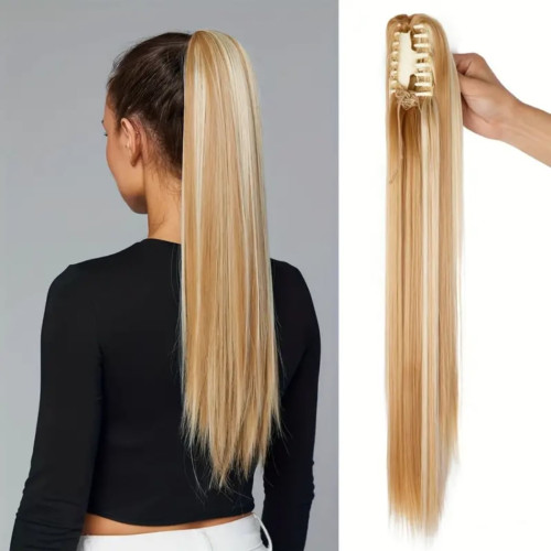 Prodlužování vlasů a účesy - Culík, cop na skřipci - rovný 60 cm mix blond