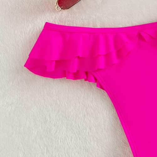 Dámská móda a doplňky - Spodní díl plavek - brazilky s volánkem - zářivě růžové