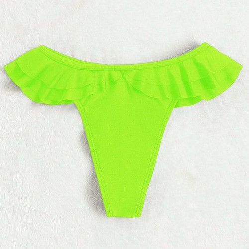 Dámská móda a doplňky - Spodní díl plavek - brazilky s volánkem - limetkově zelené