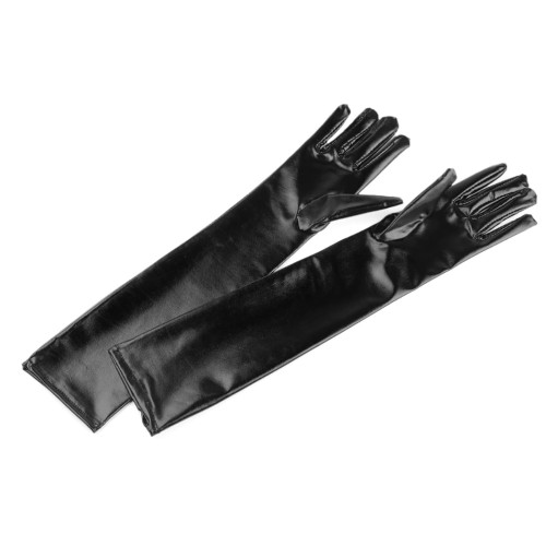 Dámská móda a doplňky - Dlouhé společenské rukavice imitace latexu černá